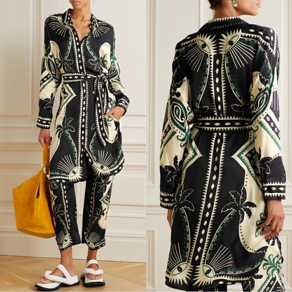 Rare Farm Rio Mystic Scarf Midi Black Shirt Dress Lenzing Wrap Size Xs